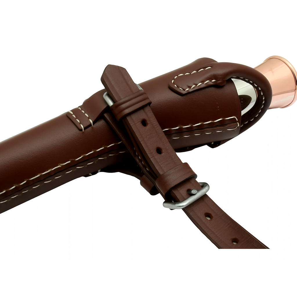 Fox Hunting Copper Horn with Embossed Leather Case Set