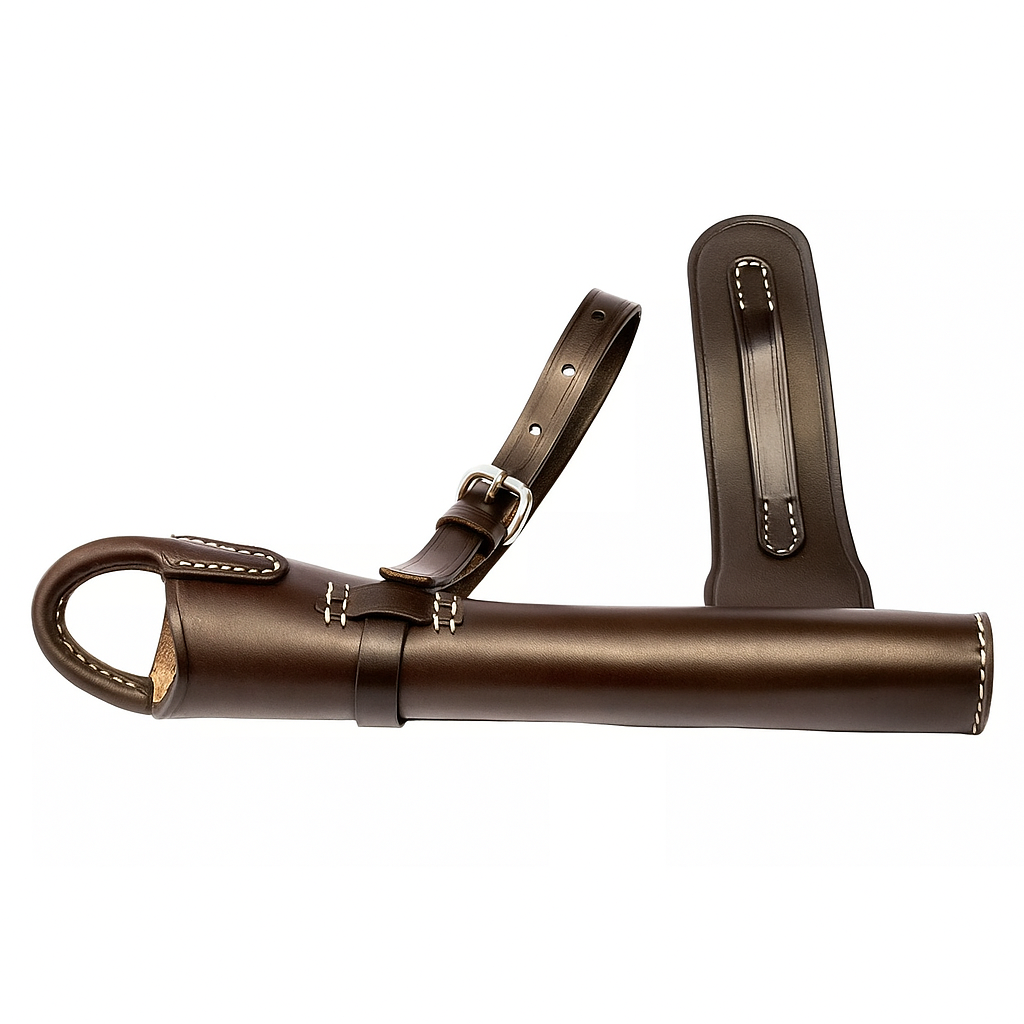 Fox Hunting Copper Horn with Embossed Leather Case Set