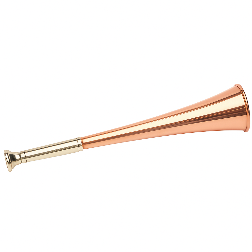 Copper and brass horn on a white background