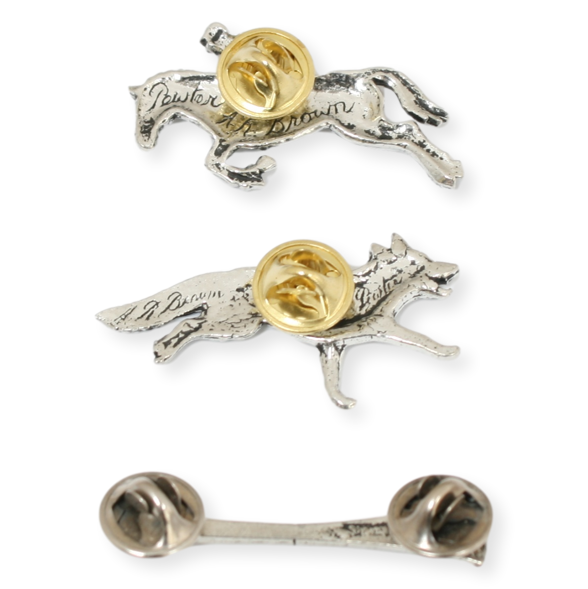 Set of 3 Fox Hunting Lapel Pins Badges Pewter Or Gold Plated