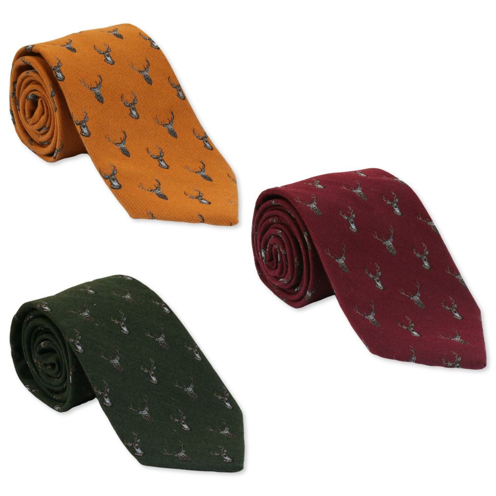 Personalised Silk Stag Tie Gift Boxed Burgundy, Mustard Or Green Background