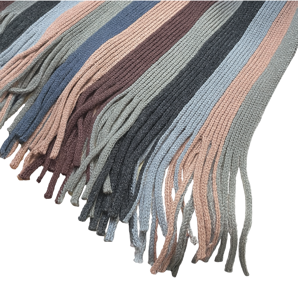Multicoloured Striped Knitted Scarf with Fringe Detailing