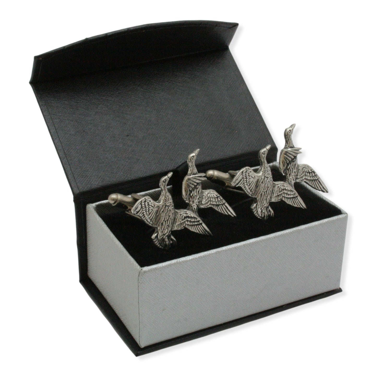 Ducks and Shotgun Cufflinks, Silk Tie & Tie Slide Set