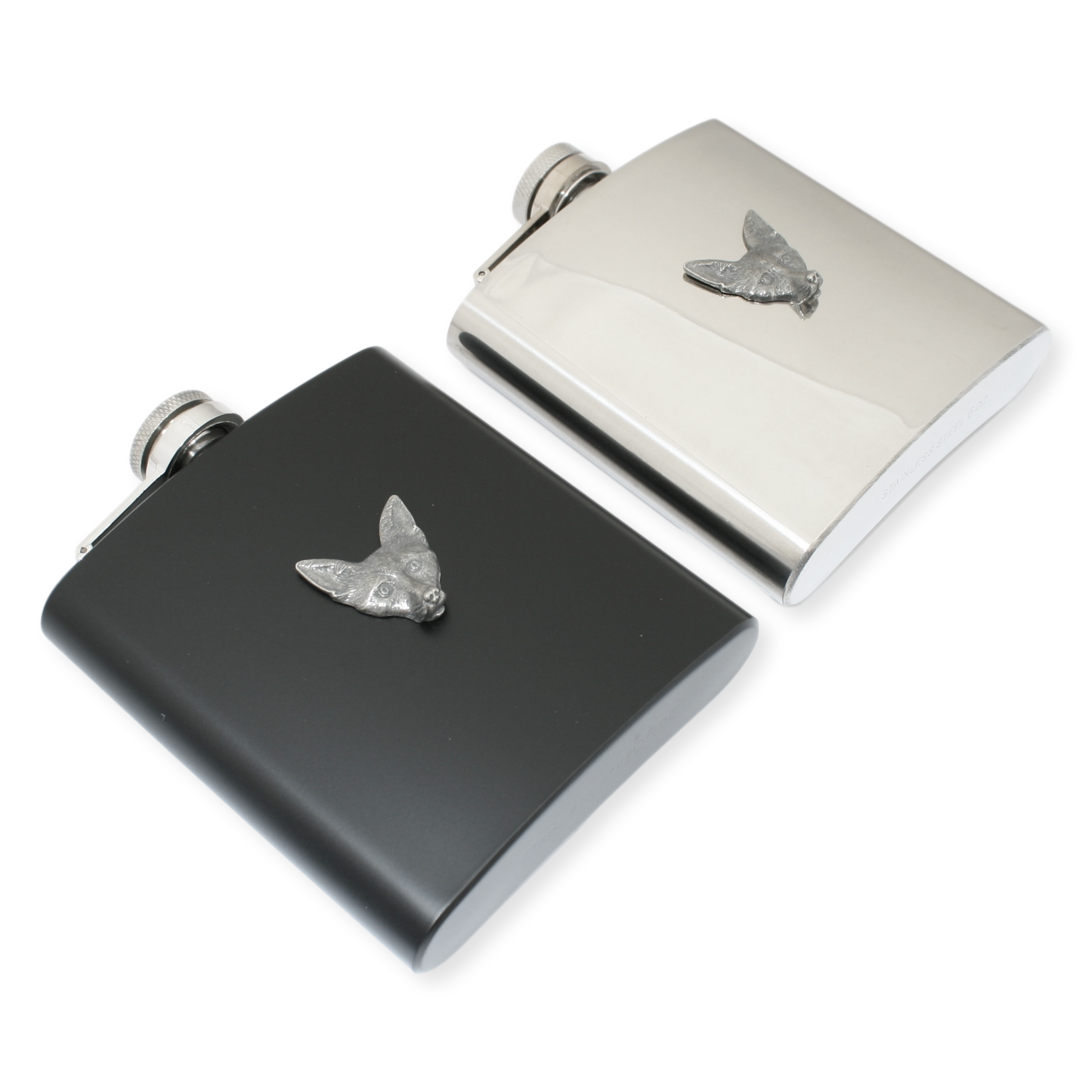 Fox Hunting Hip Flask 6oz Stainless Steel Black or Silver