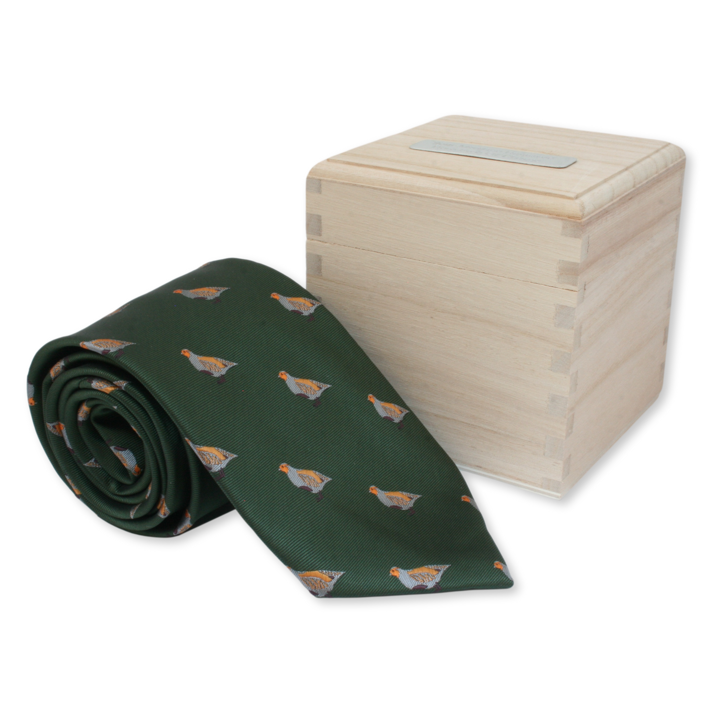 Green Partridge Tie With Wooden Box