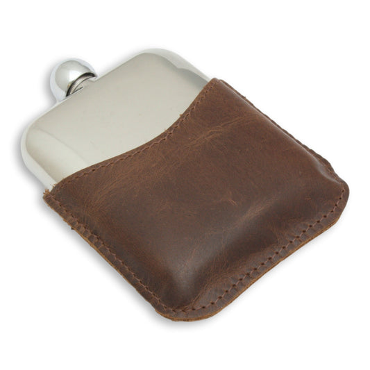 Half Cased Leather Jacket 6oz Hip Flask