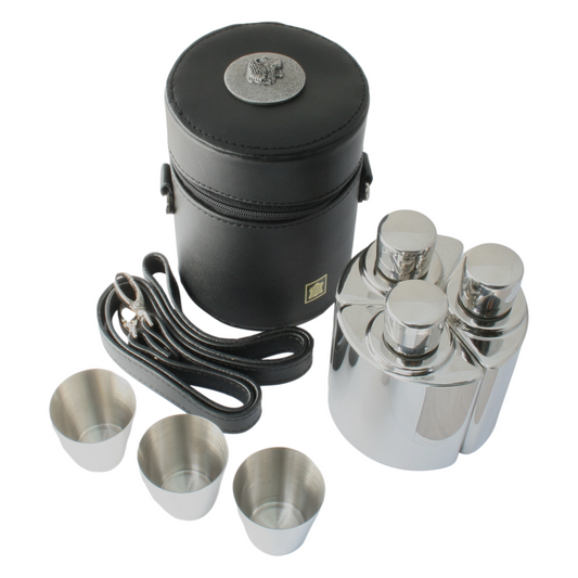 Set of 3 Hip Flask in Black Carry Case With Shot Cups
