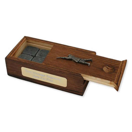 Game Shooter Whiskey Stones in Wooden Box Personalised Gold Plaque