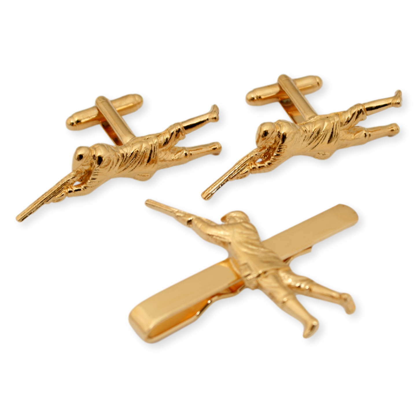 Gold Plated Game Shooter Cufflinks & Tie Clip Set