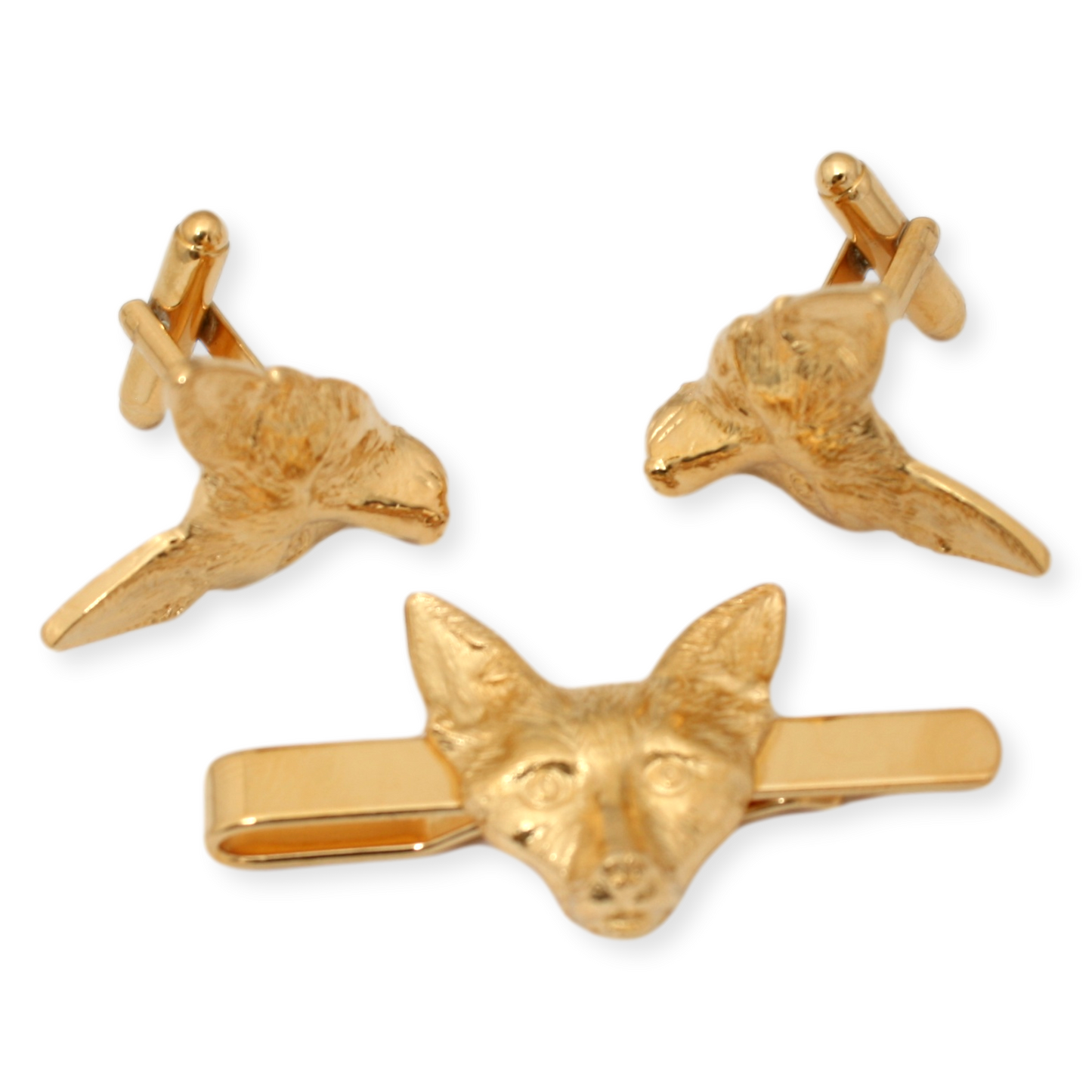 Fox Head Gold Plated 22ct Cufflinks & Tie Slide Gift Set
