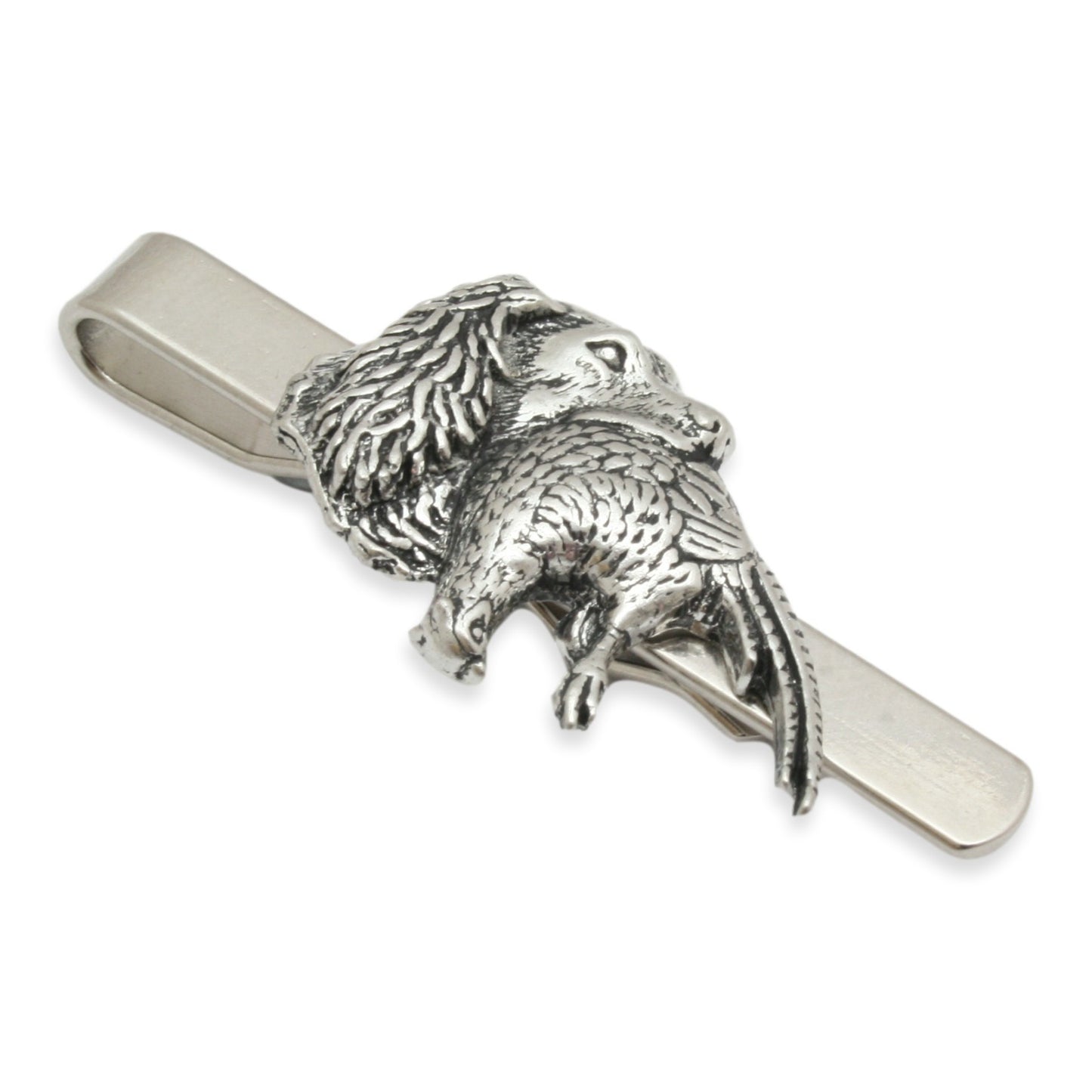 spaniel with pheasant tie clip