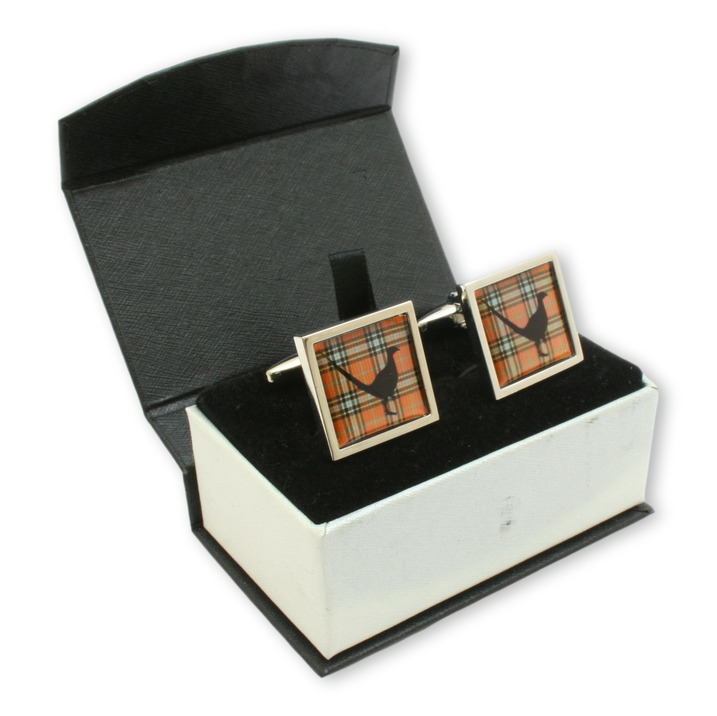 Tartan Pheasant Cufflinks On Box