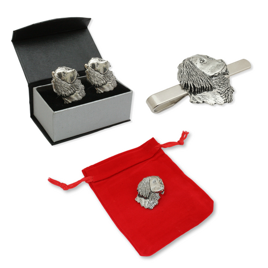 Labrador or Spaniel Cufflinks, Tie Slide & Pin Badge Set