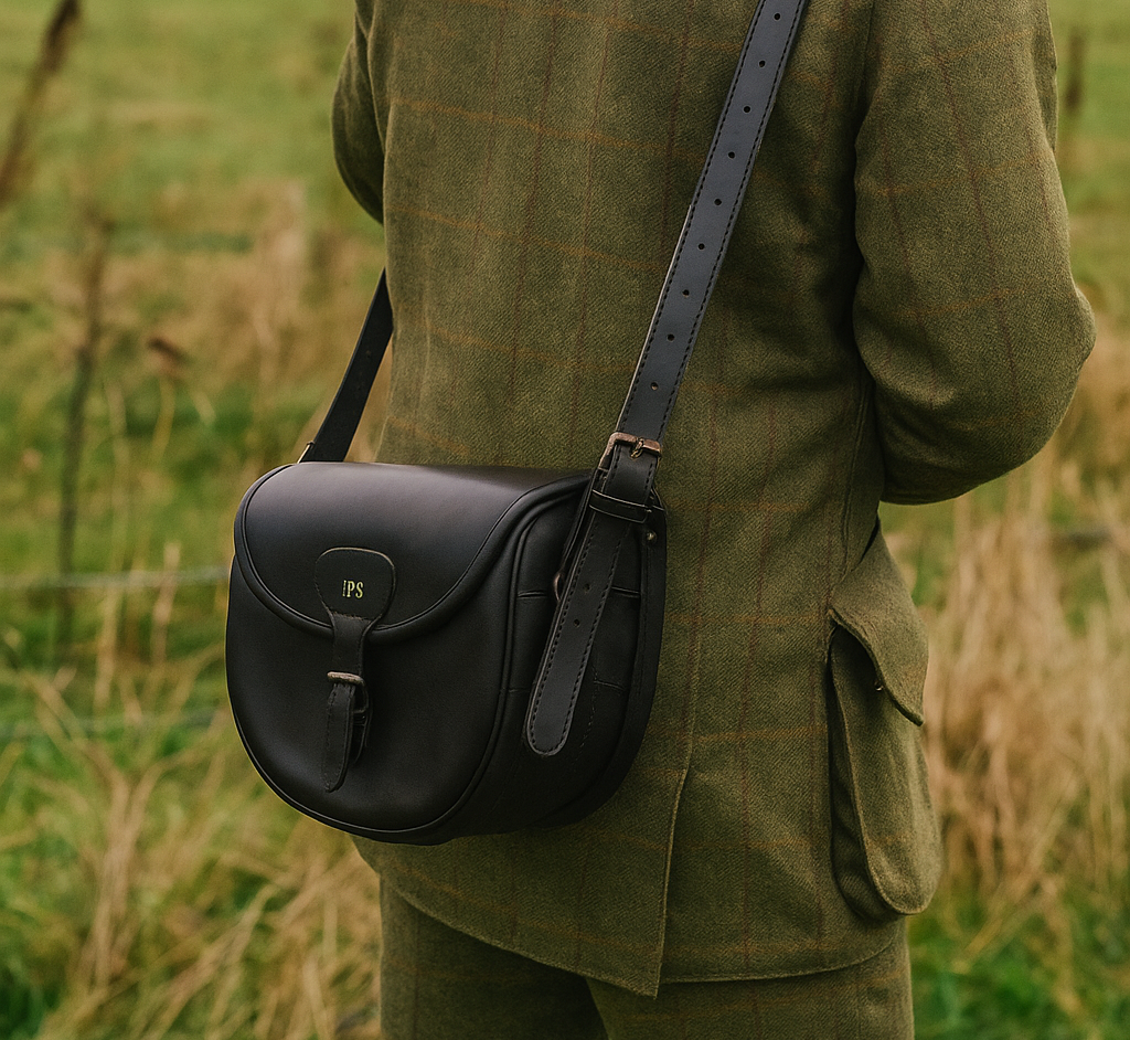 Personalised Initials Leather Shotgun Cartridge Bag With Shoulder Strap