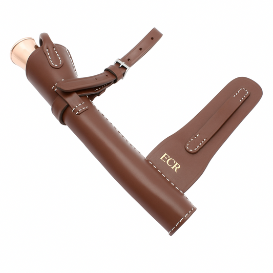 Fox Hunting Copper Horn with Embossed Leather Case Set