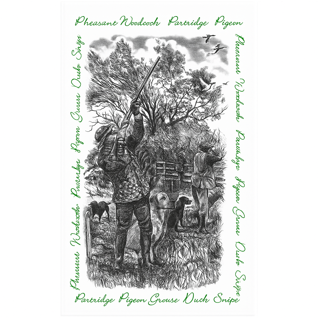 Hunting Scene or Working Dogs Design Tea Towel
