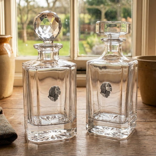 Spaniel decanters in a country kitchen