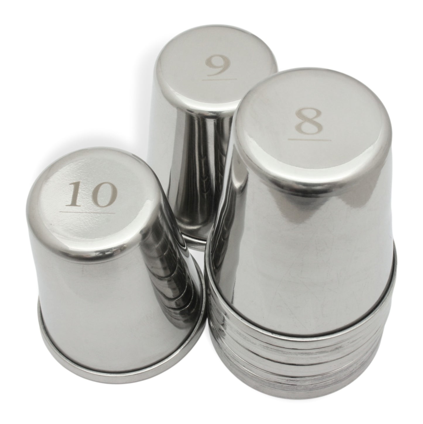 1-10 Numbered Stirrup Cups Steel Stacked In Brown Leather Case (4oz)