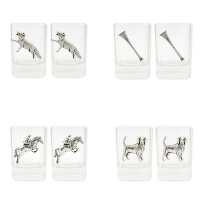 Fox Hunting Design Pair of 50ml Spirit Shot Glasses