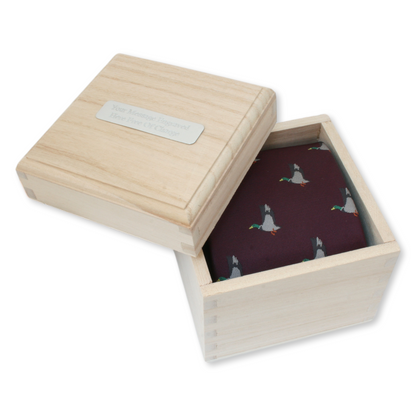 Mallard Green Or Burgundy Neck Duck Tie In Custom Wooden Gift Box