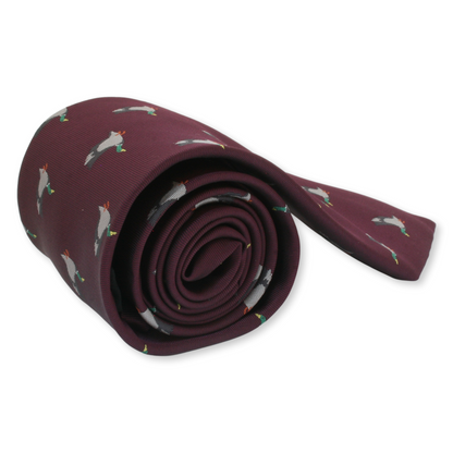 Mallard Green Or Burgundy Neck Duck Tie In Custom Wooden Gift Box
