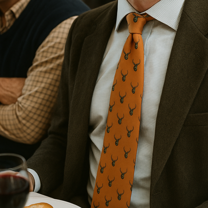 Personalised Silk Stag Tie Gift Boxed Burgundy, Mustard Or Green Background