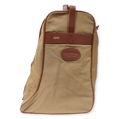 Beige shoe bag with brown accents and 'MRW' branding on a white background