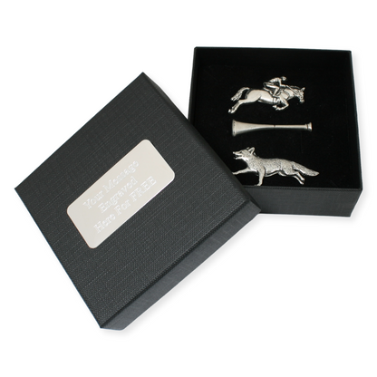 Set of 3 Fox Hunting Lapel Pin Badges – Pewter or Gold Plated