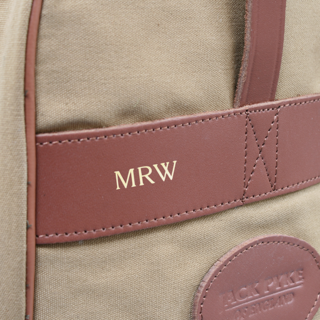 Personalised Canvas Welly Bag Heavy Duty Fawn Boot Bag with Embossed Initials