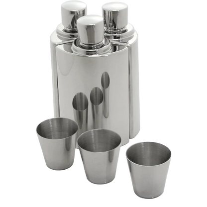 Set of 3 Hip Flask in Black Carry Case With Shot Cups