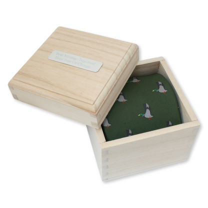 Mallard Green Or Burgundy Neck Duck Tie In Custom Wooden Gift Box