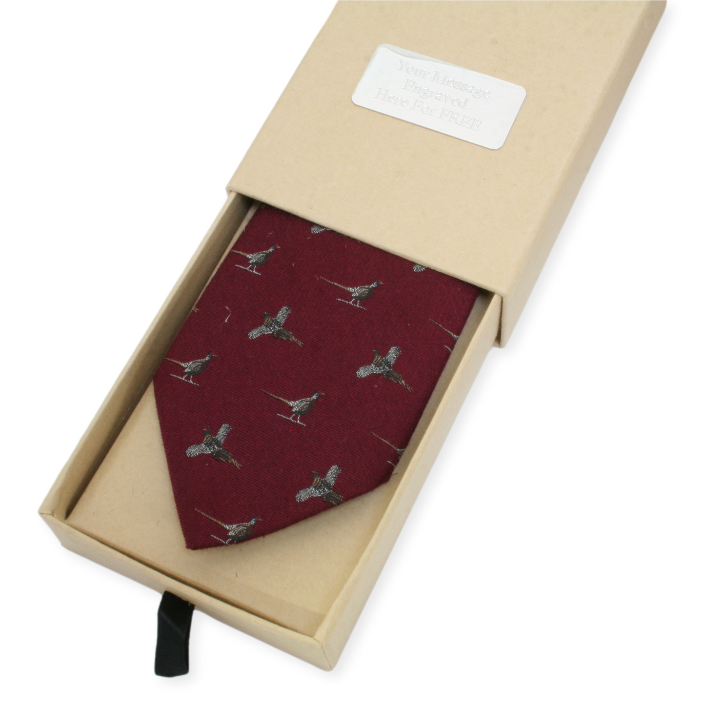 Personalised Gift Box - Silk Pheasant Tie Burgundy, Mustard Or Green Colours