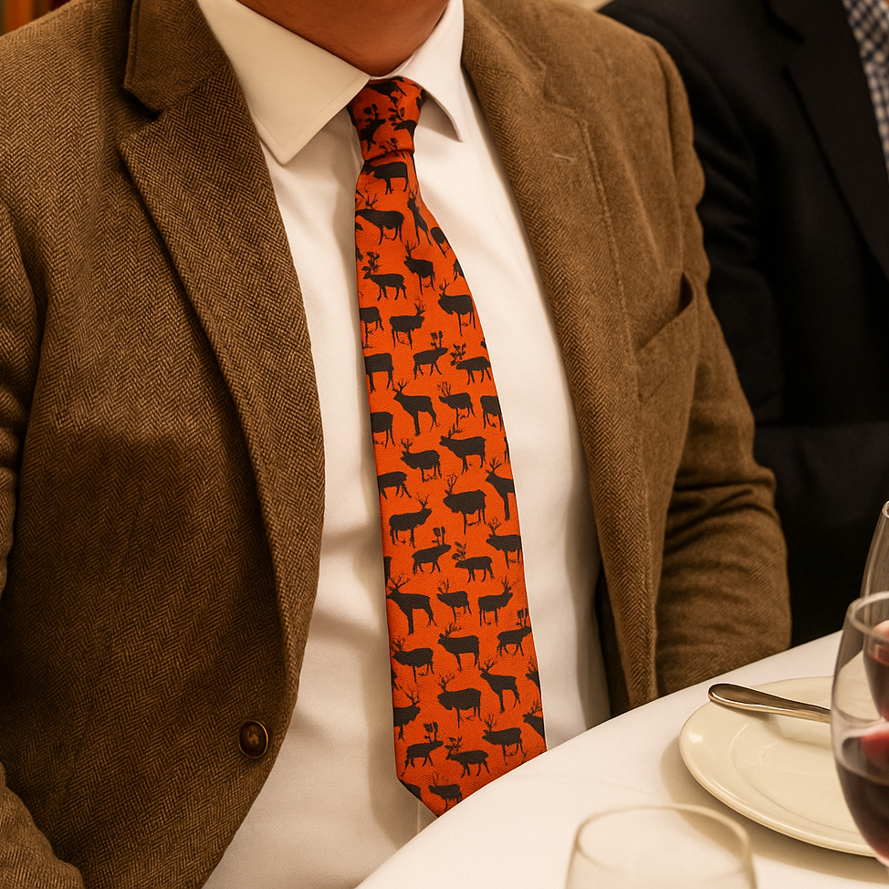 Orange tie with a stag pattern