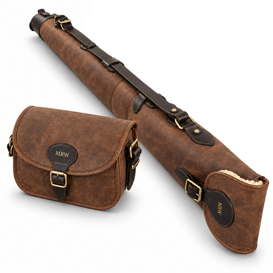 The 'Stow' Personalised Leather Cartridge Bag & Shotgun Gun Slip Set