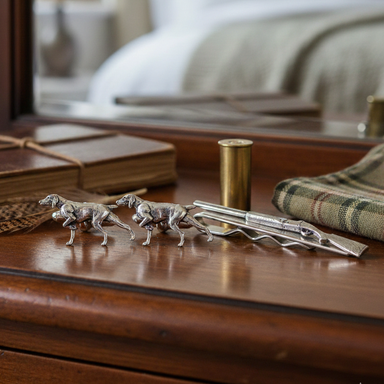 Game shooting cufflinks and tie clips
