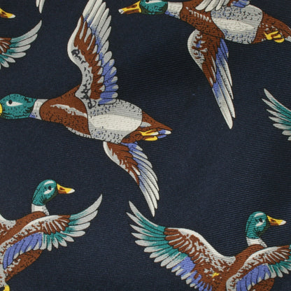 blue duck tie close up
