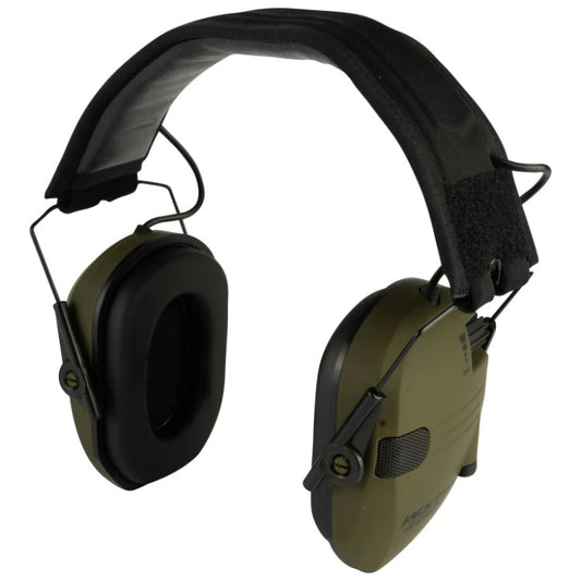 Green and black ear protection headphones on a white background