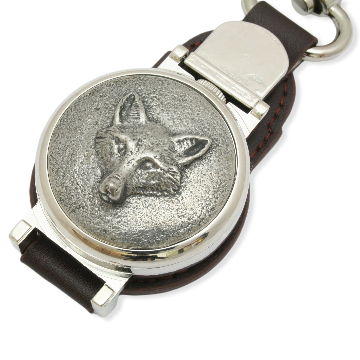 Fox Face Brown Leather Fob Watch