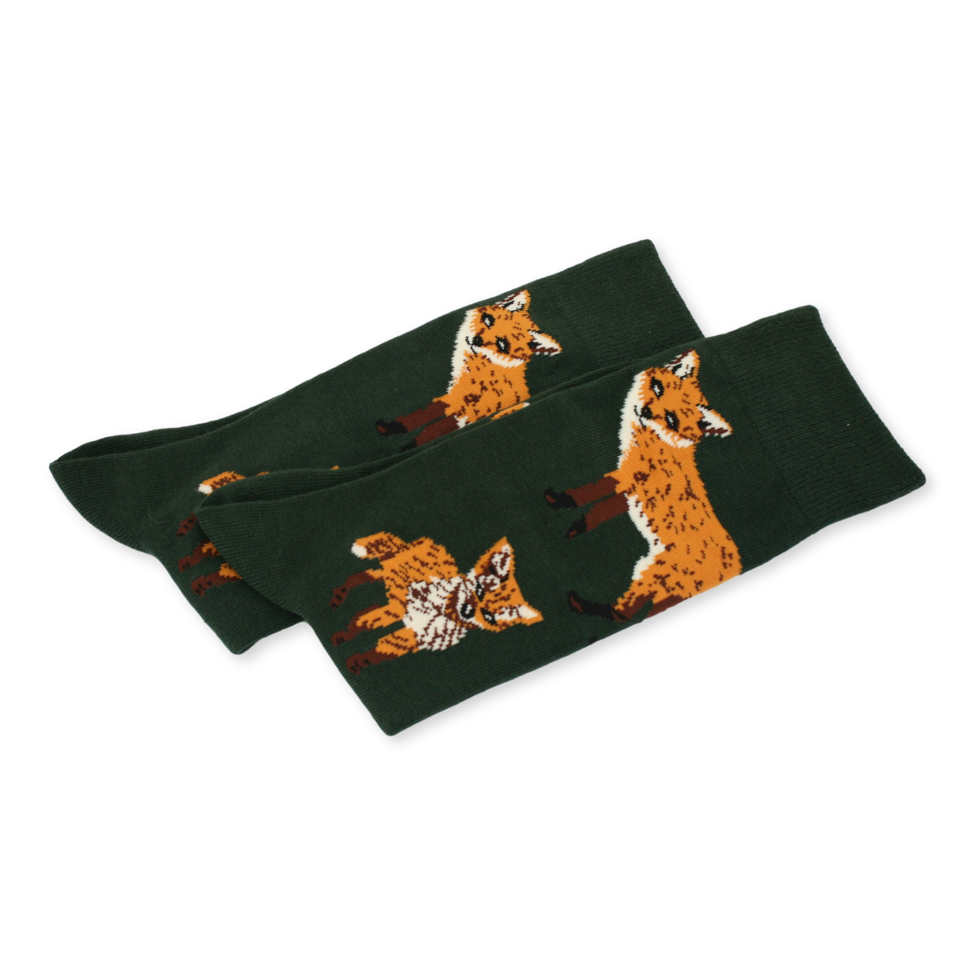 Pair of socks with fox pattern on a white background