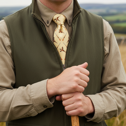 Pheasant and Shotgun On Yellow Pheasant Shooting Tie