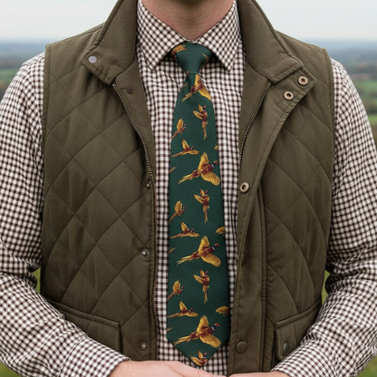 Green Silk Pheasant Tie Game Shooting Day