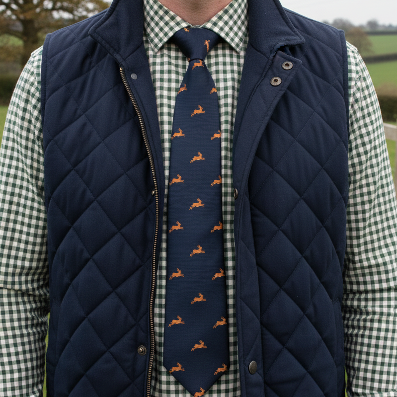 Hare Stalking Tie Navy Blue
