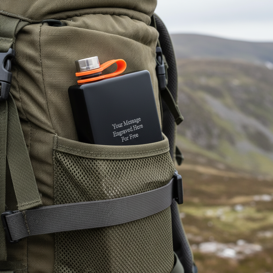 Personalised Matte Black Trekking Flask – 8oz Stainless Steel with Captive Lid