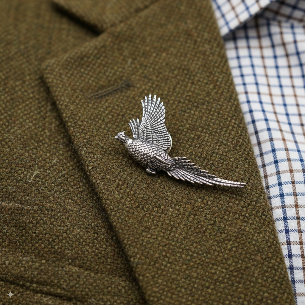 Pheasant Pin Badge On Suit