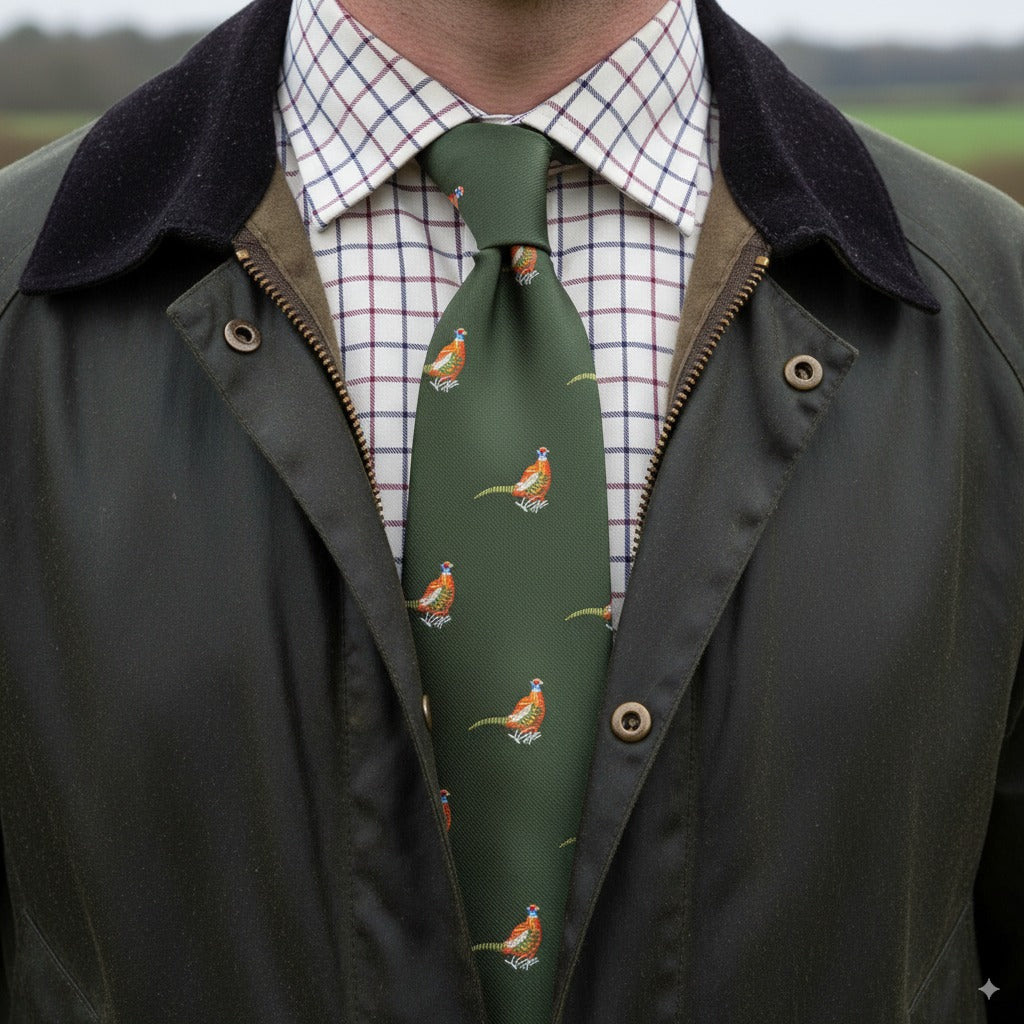 Cock Pheasant Tie Green or Gold Background