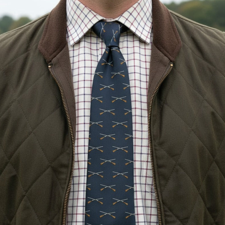 Crossed Shotguns Tie Shooting Necktie In Blue Red Green or Brown