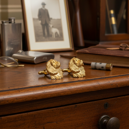 Spaniel Head Gold Plated Cufflinks With Gift Box