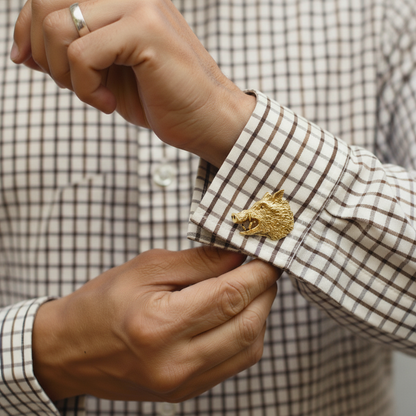 Wild Boar Head Gold Plated Cufflinks With Gift Box