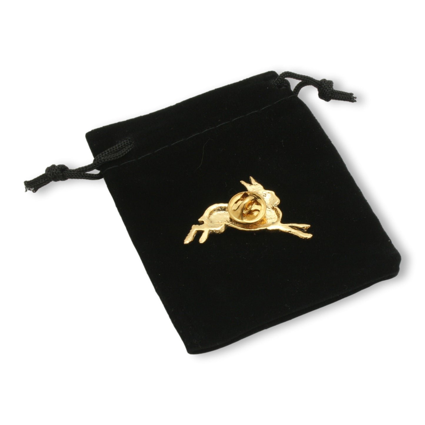 Gold Hare Running Pin Badge Back