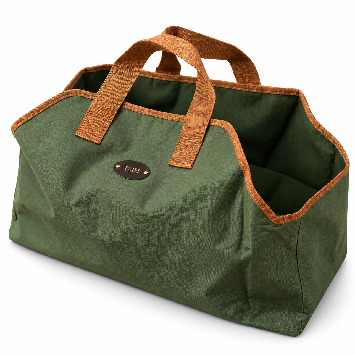 Personalised Canvas Log Carrier Bag In Olive Green